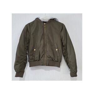 H&M Girls 10 Olive Puff Coat | Detachable Hoodie | Unicorn Gold Trim Hardware